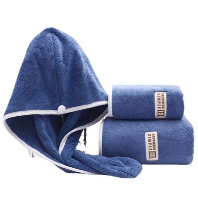 High Absorbent Coral Velvet Bath Towel and Shower Cap Gift Set 1kg Polyester Material
