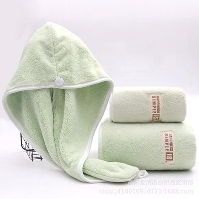 High Absorbent Coral Velvet Bath Towel and Shower Cap Gift Set 1kg Polyester Material