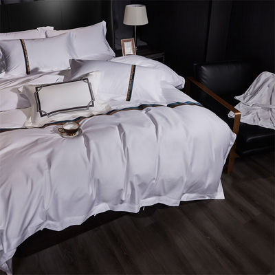 Home Custom 100% Cotton Satin Wide strip 60s Jet White Embroidery Luxury Duvet Cover Set