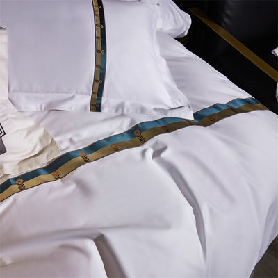 Home Custom 100% Cotton Satin Wide strip 60s Jet White Embroidery Luxury Duvet Cover Set