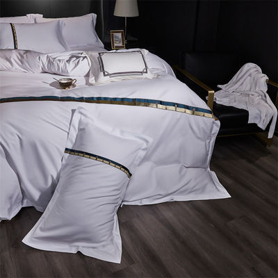 Home Custom 100% Cotton Satin Wide strip 60s Jet White Embroidery Luxury Duvet Cover Set