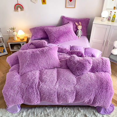 Double Queen King Solid Color Thickened Warm Mink Velvet 4pcs Set for Autumn Winter