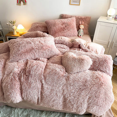 Double Queen King Solid Color Thickened Warm Mink Velvet 4pcs Set for Autumn Winter