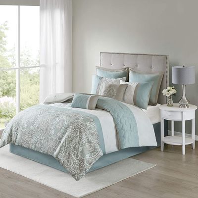 Flower Printed Luxury Bedding Set for Queen Size Bed 7 Pieces Duvet Cover Set