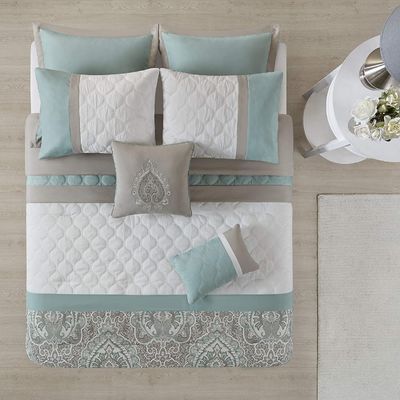 Flower Printed Luxury Bedding Set for Queen Size Bed 7 Pieces Duvet Cover Set