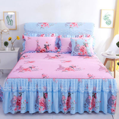 Hotel Style Double Lace Bed Sheets with Bed Skirt Duvet Cover Waterproof Bedding Set