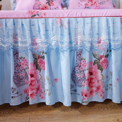 Hotel Style Double Lace Bed Sheets with Bed Skirt Duvet Cover Waterproof Bedding Set