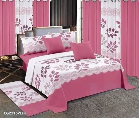 Fashion Red Wedding Flower 13pcs Bedding Set with Customized Size and Matching Curtains