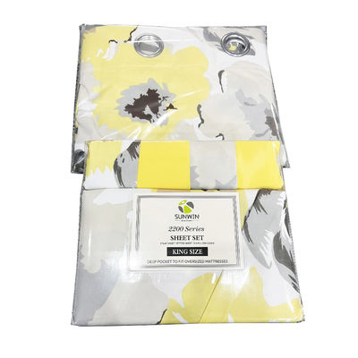 Home 100% Polyester Yellow Floral Print Bedding Set with 2 Curtains 8 Pieces
