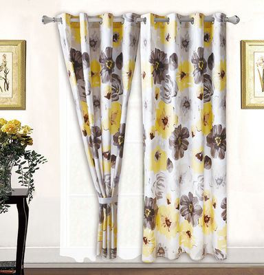 Home 100% Polyester Yellow Floral Print Bedding Set with 2 Curtains 8 Pieces