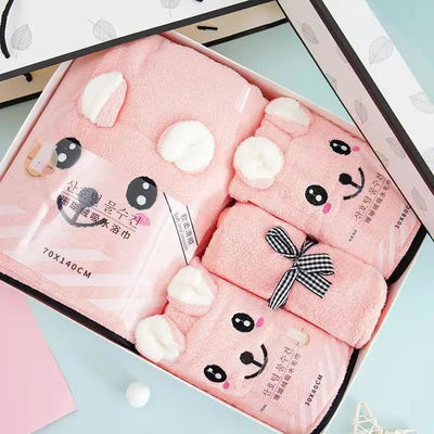 Custom Logo Quick Dry 4 Piece Bath Towel Set Soft Touch Hand and Face Print Luxury Towel Set for All Ages