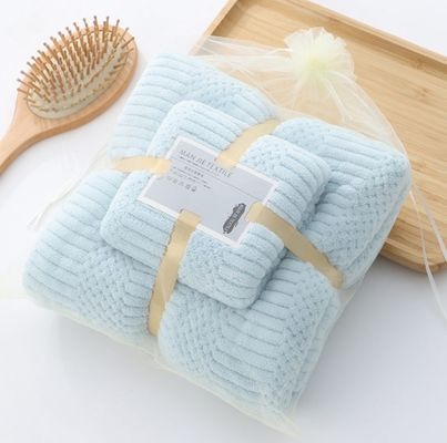 Customer Logo Thick Absorbent Polyester Towel Bath Towel Sets with Auspicious Grid