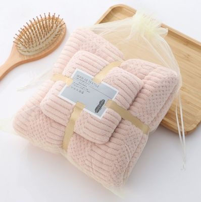 Thick and Soft Coral Fleece Bath Towel Set Perfect for All Ages Auspicious Grid Design