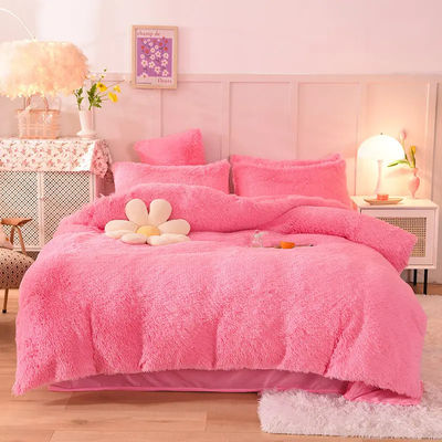 Polyester Filling Bedding Set Solid Color Flannel Duvet Cover Flat Sheet Pillowcase Sets