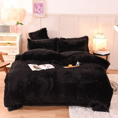 Polyester Filling Bedding Set Solid Color Flannel Duvet Cover Flat Sheet Pillowcase Sets