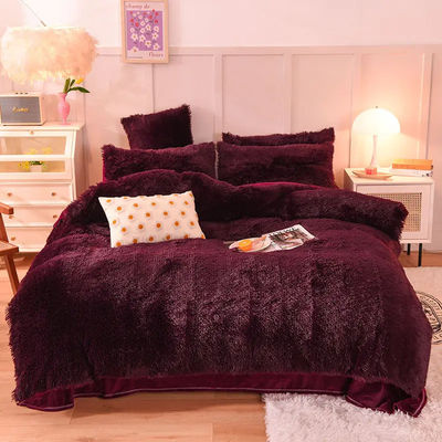 Polyester Filling Bedding Set Solid Color Flannel Duvet Cover Flat Sheet Pillowcase Sets