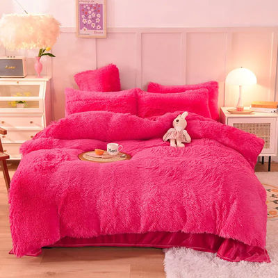 Polyester Filling Bedding Set Solid Color Flannel Duvet Cover Flat Sheet Pillowcase Sets
