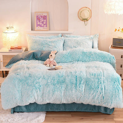 4 Pieces Solid Color All-Season Faux Fur Velvet Fluffy Plush Soft Bedding Set for Girls