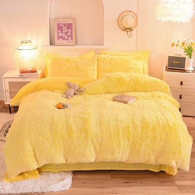 4 Pieces Solid Color All-Season Faux Fur Velvet Fluffy Plush Soft Bedding Set for Girls