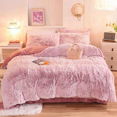 4 Pieces Solid Color All-Season Faux Fur Velvet Fluffy Plush Soft Bedding Set for Girls
