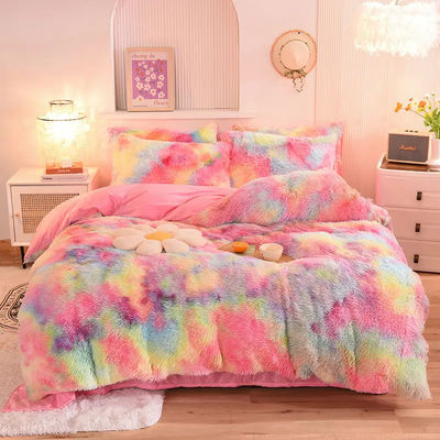 4 Pcs Queen Size Duvet Cover Set with Satin Skirt and Cotton Velvet Bedding Materials