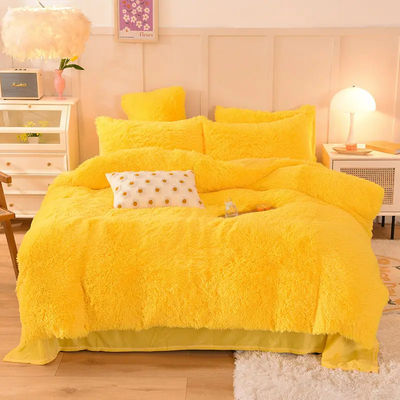 4 Pcs Queen Size Duvet Cover Set with Satin Skirt and Cotton Velvet Bedding Materials