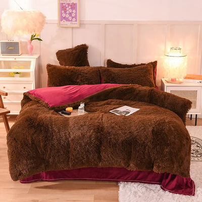 4 Pcs Queen Size Duvet Cover Set with Satin Skirt and Cotton Velvet Bedding Materials