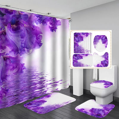 Thicken Digital Printing Flower Design Bathroom Shower Curtains and Rugs Set Seasonal