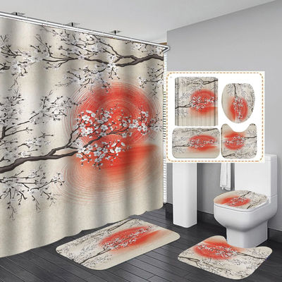 Thicken Digital Printing Flower Design Bathroom Shower Curtains and Rugs Set Seasonal