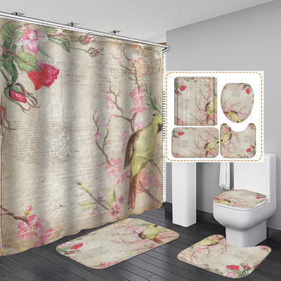 Thicken Digital Printing Flower Design Bathroom Shower Curtains and Rugs Set Seasonal