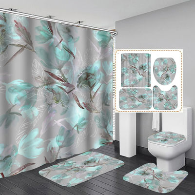 Thicken Digital Printing Flower Design Bathroom Shower Curtains and Rugs Set Seasonal