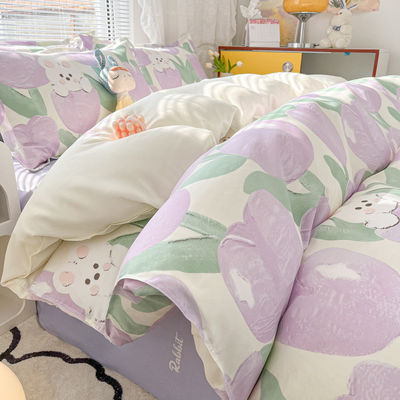 Plain Style 4 Piece Polyester Quilt Bedding Set with Customization Options