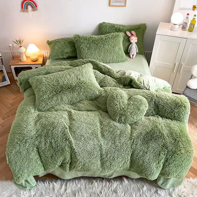 Soft and Warm Sheet Set for Kids Girl Rainbow Color Bed Sets Fur Velvet Fluffy Plush 4 Pcs
