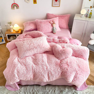 Soft and Warm Sheet Set for Kids Girl Rainbow Color Bed Sets Fur Velvet Fluffy Plush 4 Pcs