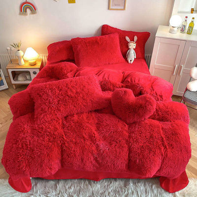 4 Piece Multi Color Bedding Sheet Set for Kids Girl's Room in Fur Velvet Fluffy Plush