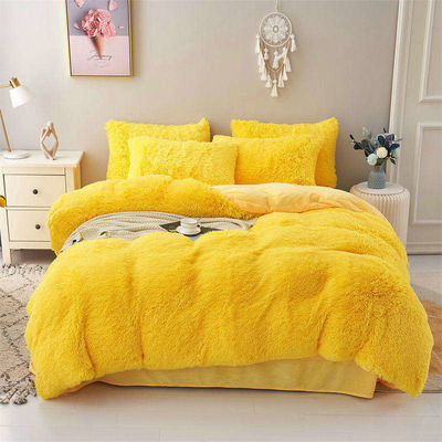 4 Piece Multi Color Bedding Sheet Set for Kids Girl's Room in Fur Velvet Fluffy Plush