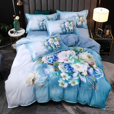 2023 Washed Silk Comfortable Beddinmg Set Diagonal Printing Bed Sheets luxury Bed Cover Flower