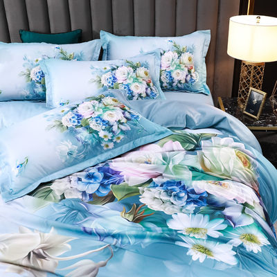 2023 Washed Silk Comfortable Beddinmg Set Diagonal Printing Bed Sheets luxury Bed Cover Flower