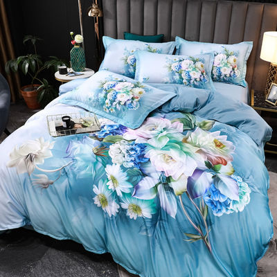 2023 Washed Silk Comfortable Beddinmg Set Diagonal Printing Bed Sheets luxury Bed Cover Flower