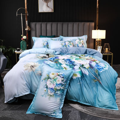2023 Washed Silk Comfortable Beddinmg Set Diagonal Printing Bed Sheets luxury Bed Cover Flower