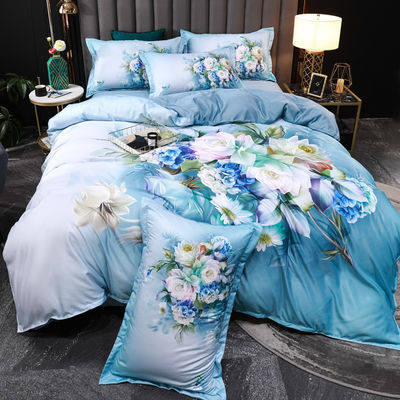 2023 Washed Silk Comfortable Beddinmg Set Diagonal Printing Bed Sheets luxury Bed Cover Flower