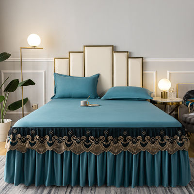3 kg Luxury Cotton Silky Bedspread Queen Bed Skirt Bed Sheets Set with Pleats Skirt