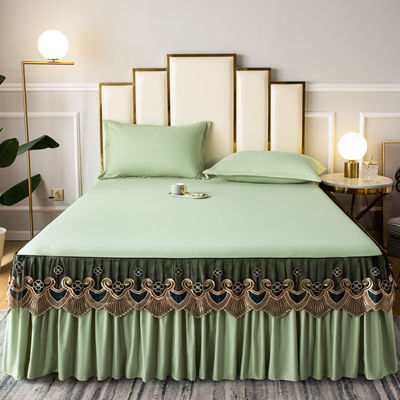 3 kg Luxury Cotton Silky Bedspread Queen Bed Skirt Bed Sheets Set with Pleats Skirt