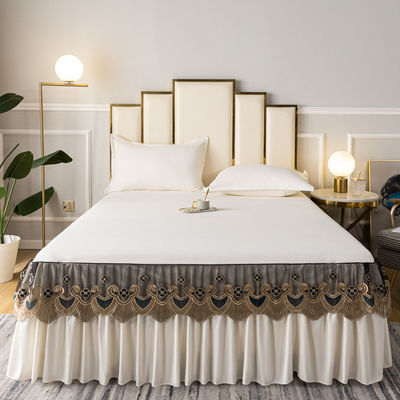 3 kg Luxury Cotton Silky Bedspread Queen Bed Skirt Bed Sheets Set with Pleats Skirt