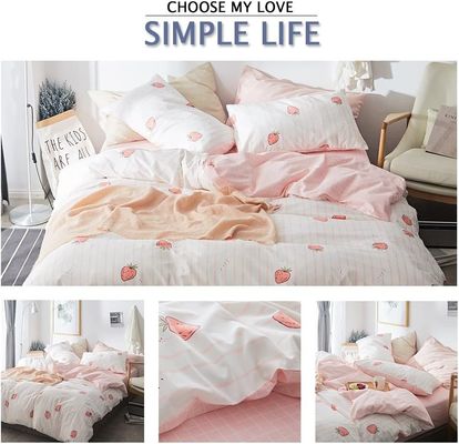100% Cotton Duvet Cover Set Kawaii Strawberry Quilt Cover for Baby Crib in Bedroom