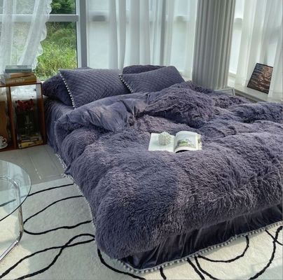 Mink Fleece Flannel Bedding Set with Solid Color Duvet Cover and Pillowcase Collections