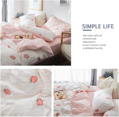 100% Cotton Duvet Cover Set Kawaii Strawberry Quilt Cover for Baby Crib in Bedroom