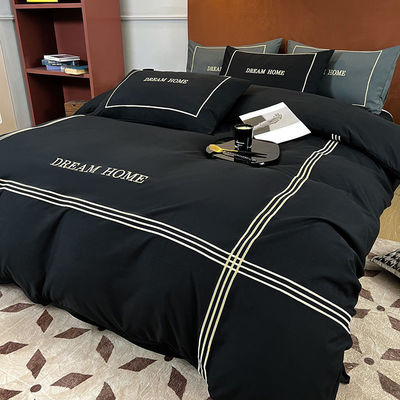 Four Seasons 300TC Duvet Cover 100% Cotton Material Embroidery Three Lines Design Linen Bedding Set
