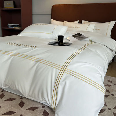 Four Seasons 300TC Duvet Cover 100% Cotton Material Embroidery Three Lines Design Linen Bedding Set