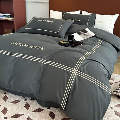 Four Seasons 300TC Duvet Cover 100% Cotton Material Embroidery Three Lines Design Linen Bedding Set